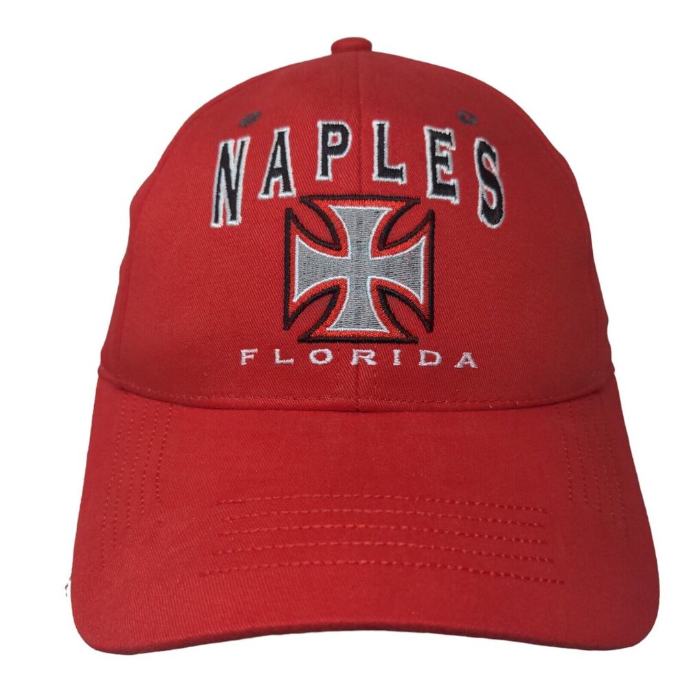 Naples Florida Cross Strapback Hat Red OSFA Embroidered Bio-Domes W/Tags
